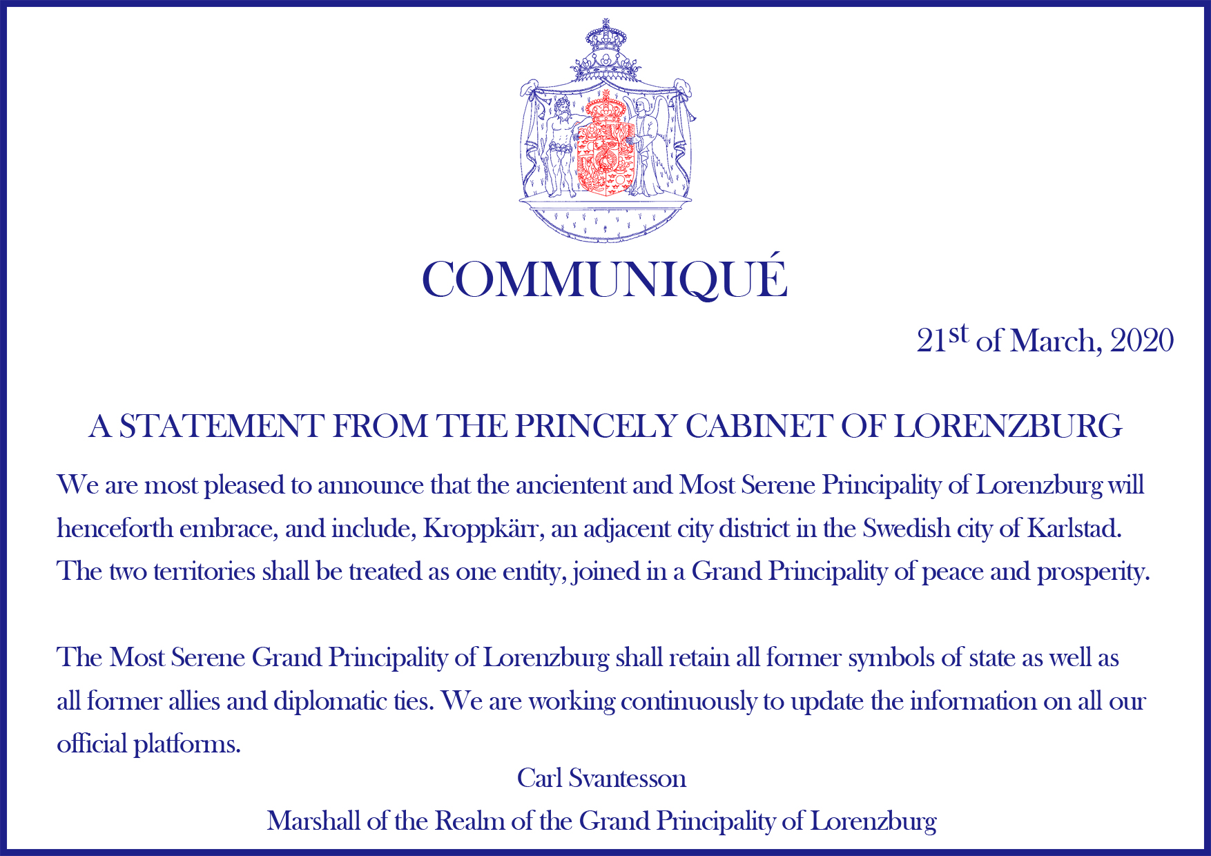 Lorenzburg becomes the Grand Principality of Lorenzburg